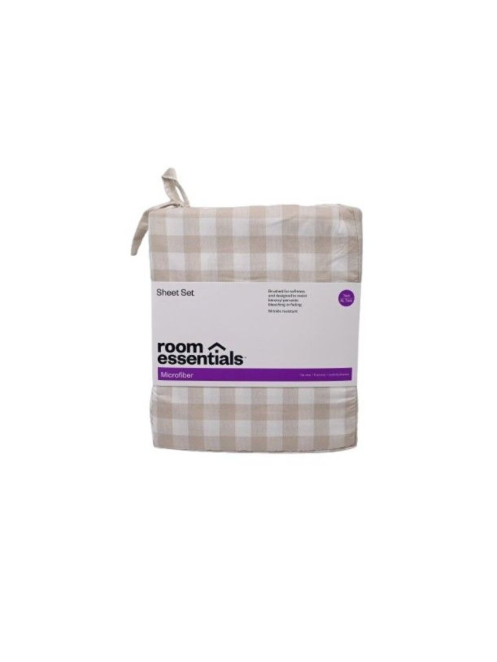 NEW Room Essentials Microfiber Sheet Set Gingham Khaki Size Twin/Twin XL